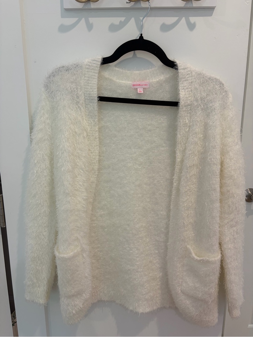Design History Cream Fuzzy Open Front Cardigan